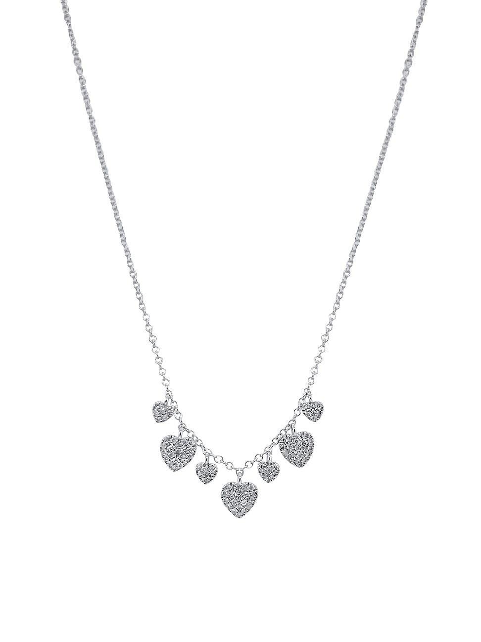 Womens 14K White Gold & 0.06 TCW Diamond Heart Charm Necklace Product Image