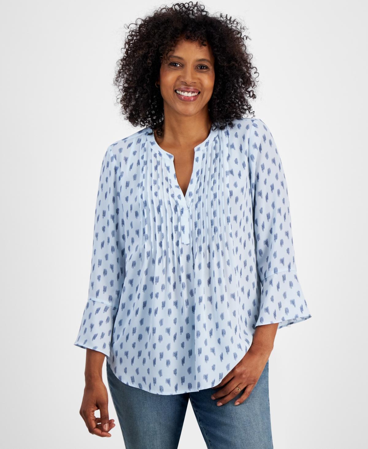 Petite Printed 3/4-Sleeve Pintuck Top, Created for Macy's Product Image