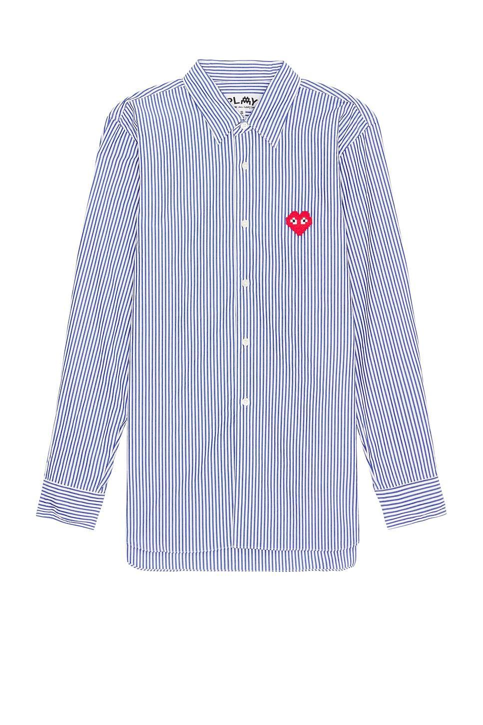 COMME des GARCONS PLAY Invader Stipe Shirt in Blue Product Image