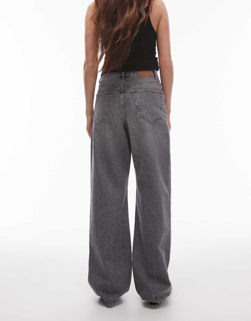 Topshop mid rise Column jeans in dark gray Product Image