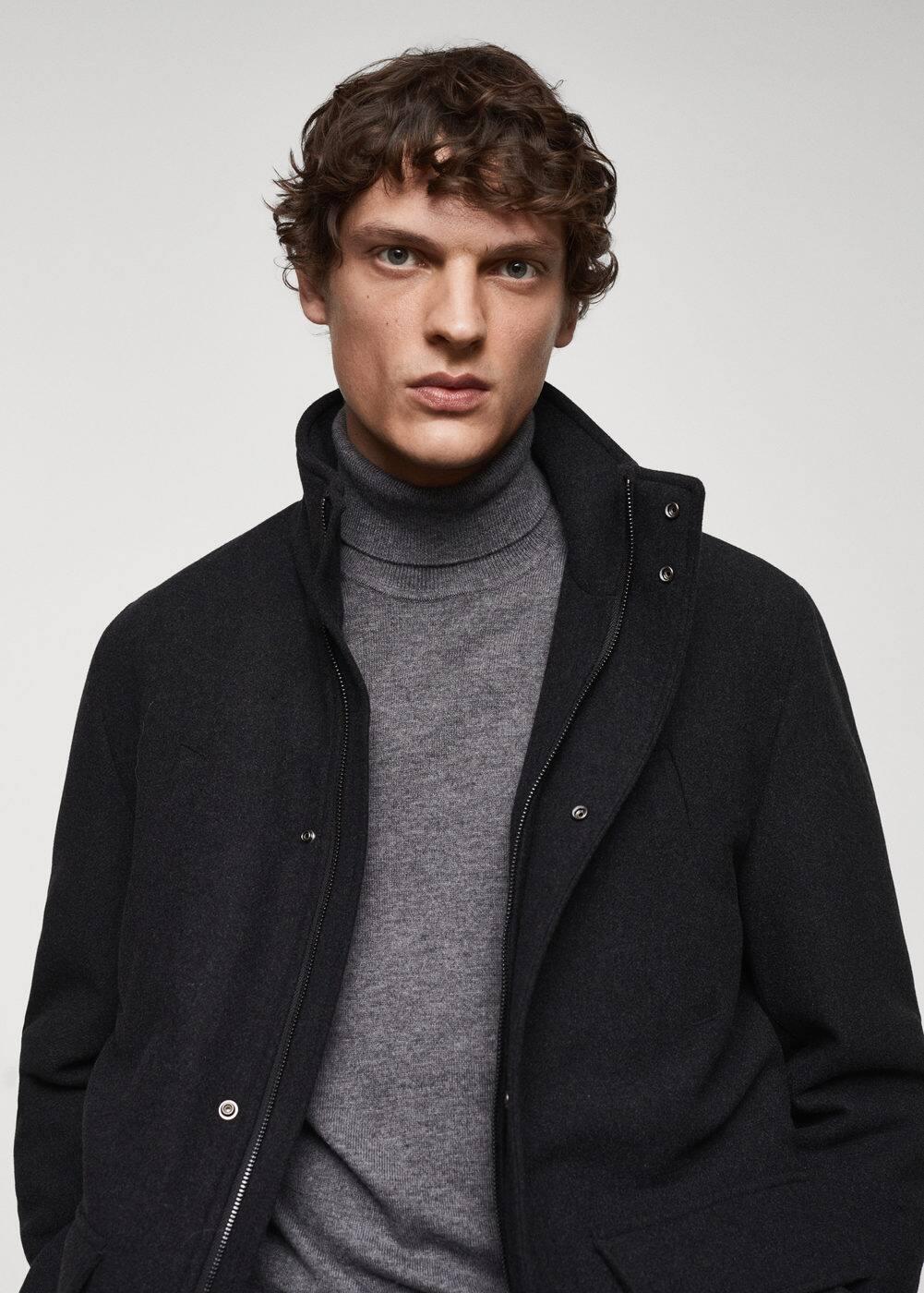 MANGO MAN - Short wool coat with pockets dark heather greyMen Product Image