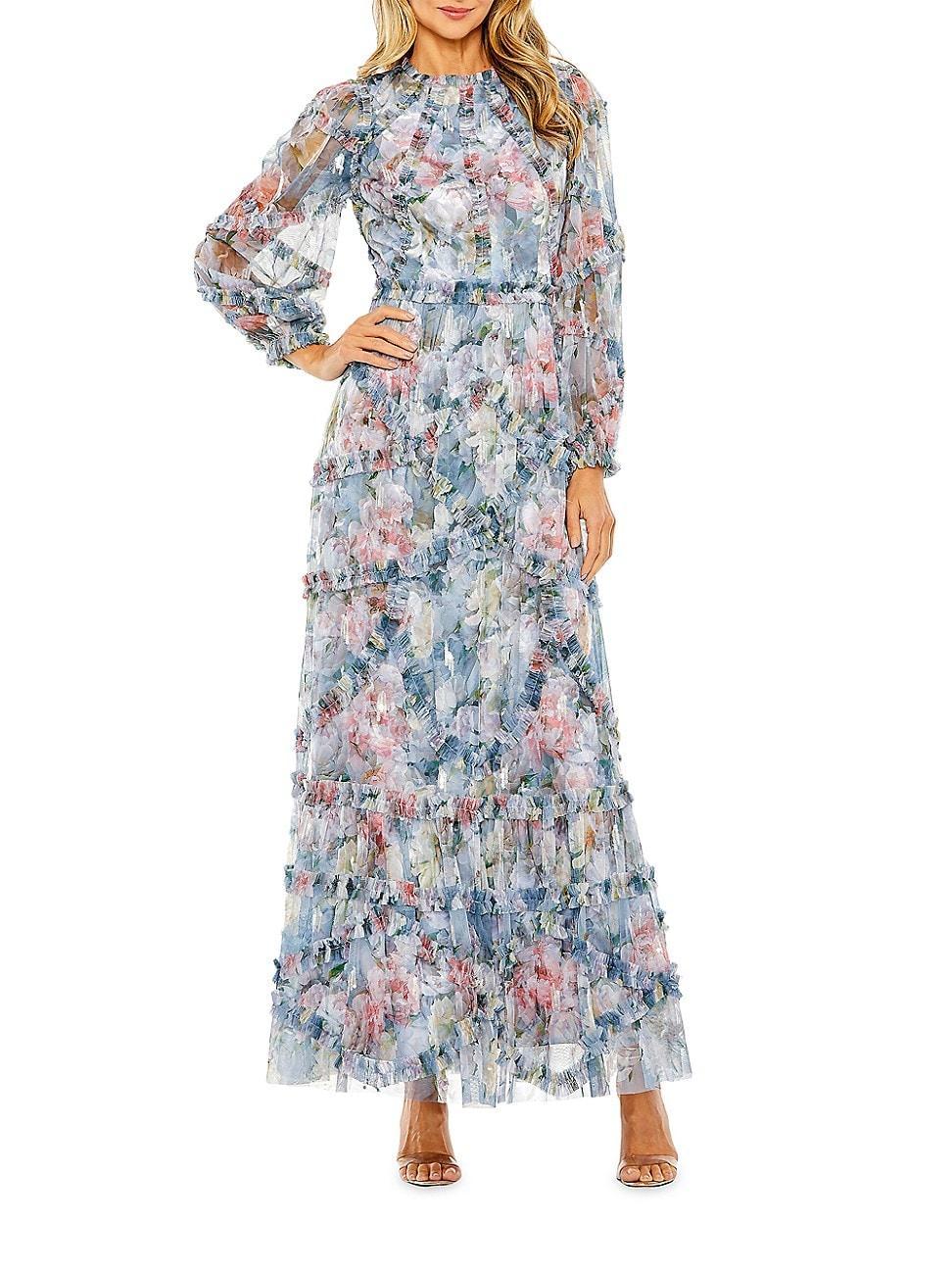 Womens Floral Chiffon Tiered Maxi Dress Product Image