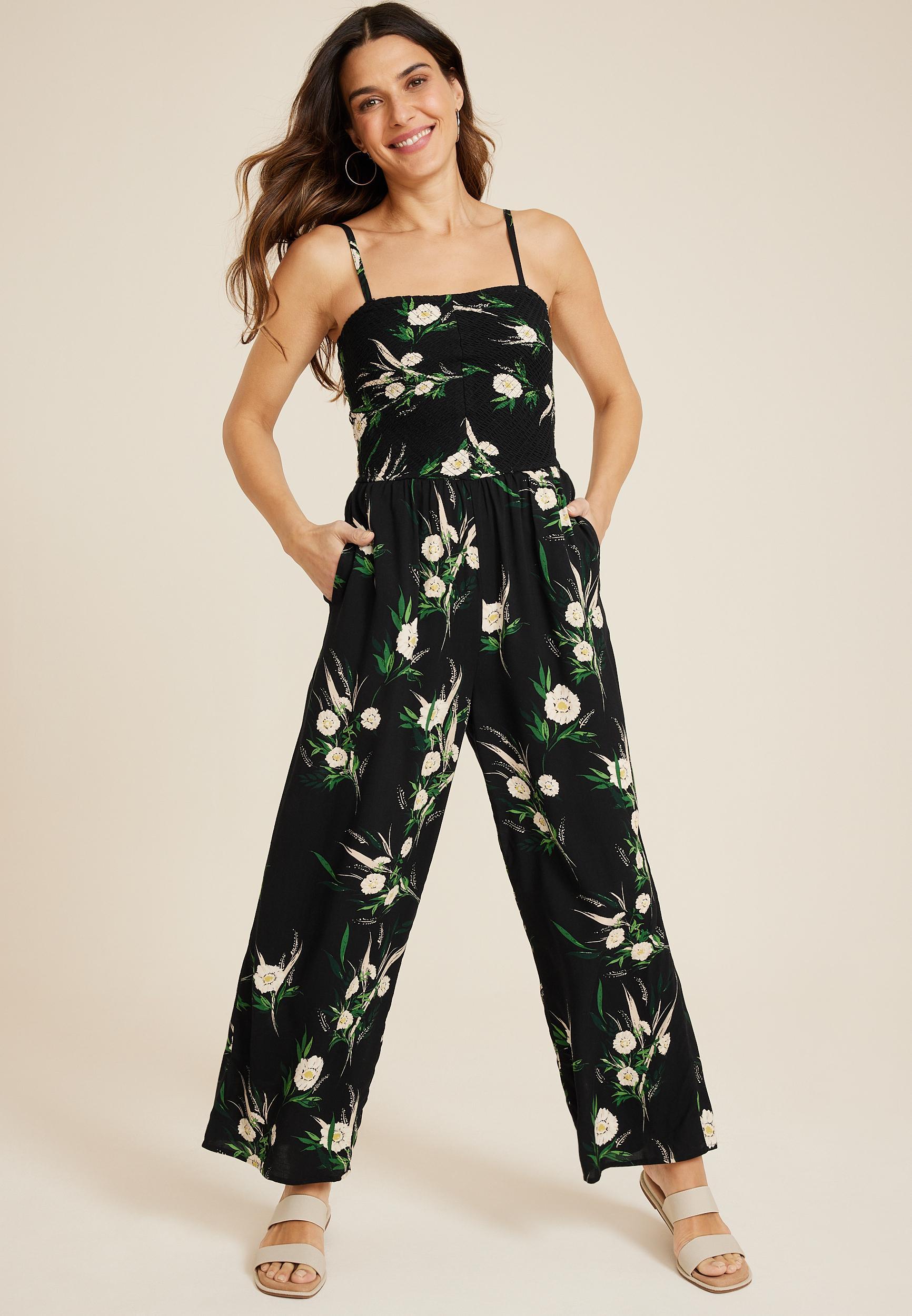 Maurices Womens Floral Smocked Jumpsuit Size X Small Product Image