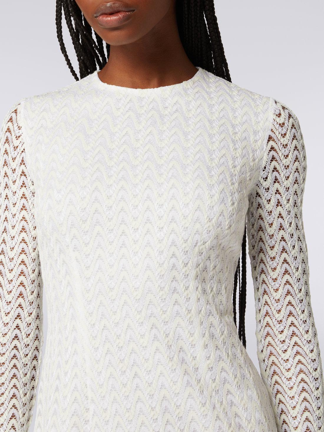 Crew-neck mini dress in wool and viscose with zigzag lace White | Missoni Product Image