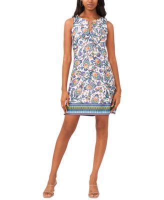 Women's Sleeveless Mixed-Print Keyhole-Neck Shift Dress Product Image