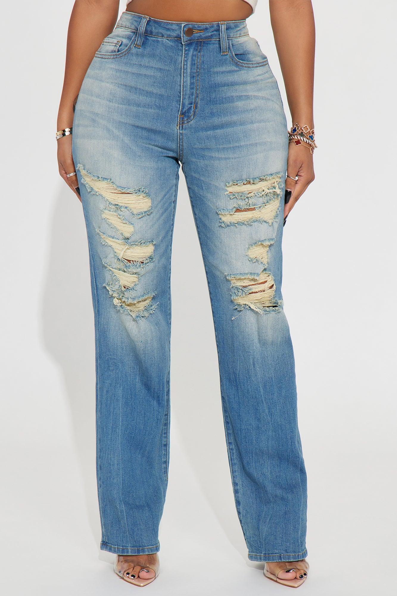 No Imitation Stretch Straight Leg Jeans - Vintage Wash Product Image