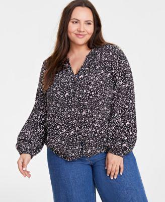 Trendy Plus Size Floating Blooms Print Top, Created for Macy's  Product Image