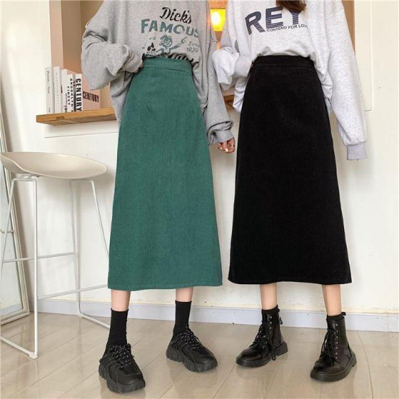 High Rise Plain Midi A-Line Skirt Product Image