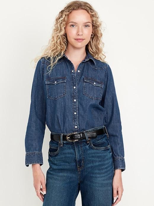 Classic Button-Down Jean Shirt Product Image