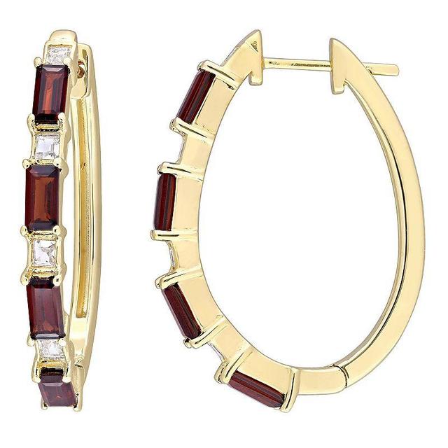 Stella Grace Gold Tone Sterling Silver Garnet & White Topaz Hoop Earrings, Womens, 18k Gold Plated Product Image