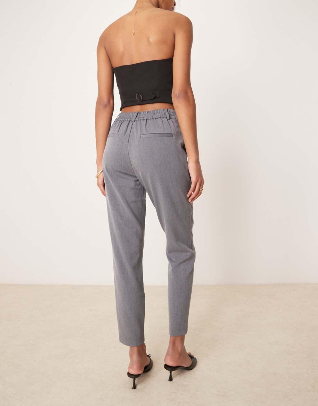 VILA mix & match slim tailored pants in medium gray melange Product Image