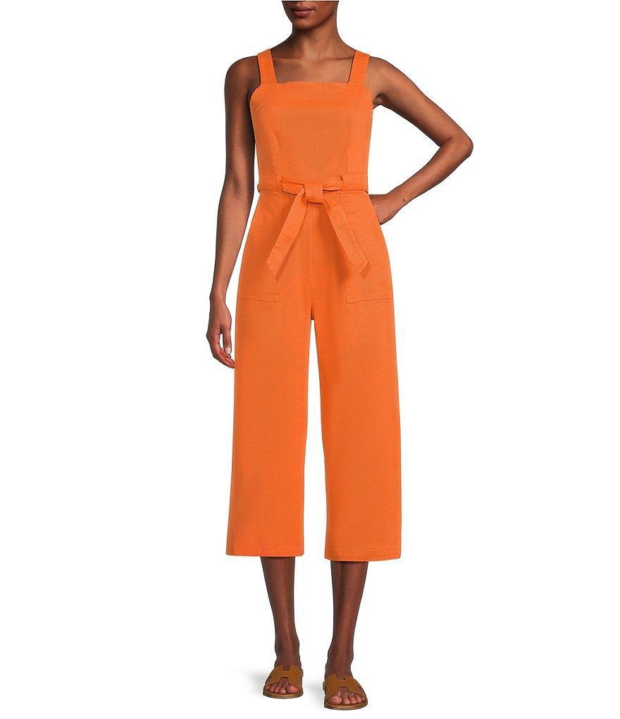 Copper Key Sleeveless Square Neck Tie Waist Jumpsuit Product Image