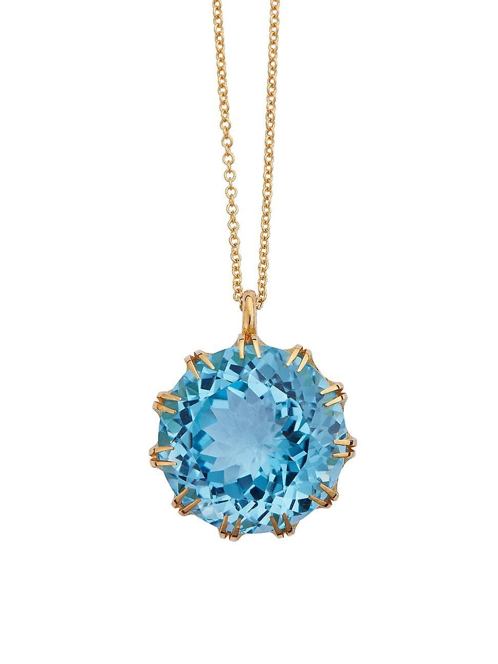 Womens Crown 18K Yellow Gold & Blue Topaz Necklace Product Image