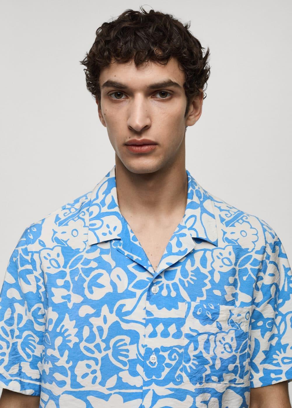 MANGO MAN - Printed fluid regular fit shirt sky blueMen Product Image