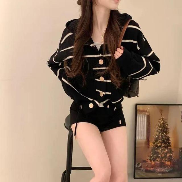 Striped Hood Cardigan Product Image