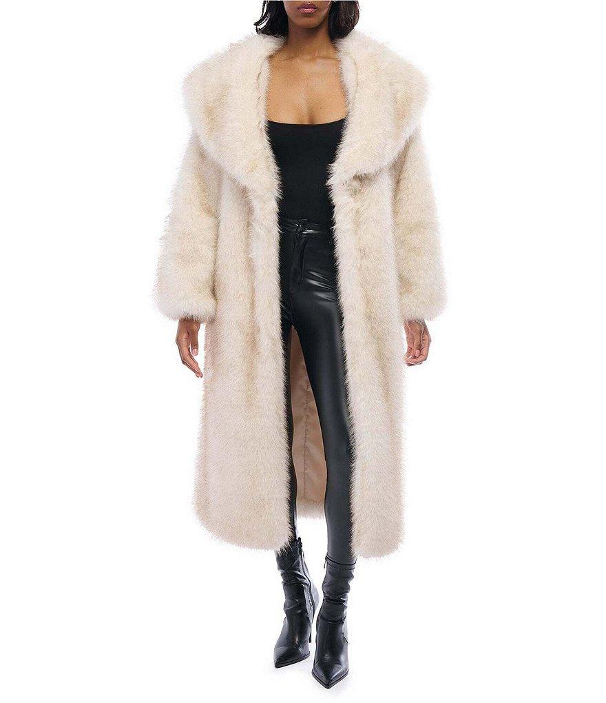 Azalea Wang Toasted Marshmallow Faux Fur Collared Wrap Coat Product Image