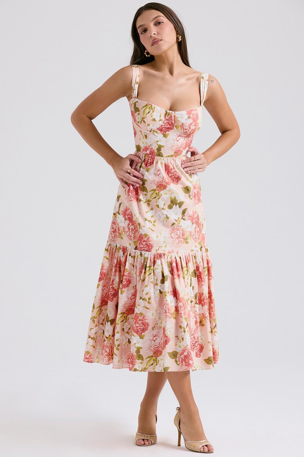 Elia Pink Peony Print Cotton Midi Sundress Product Image