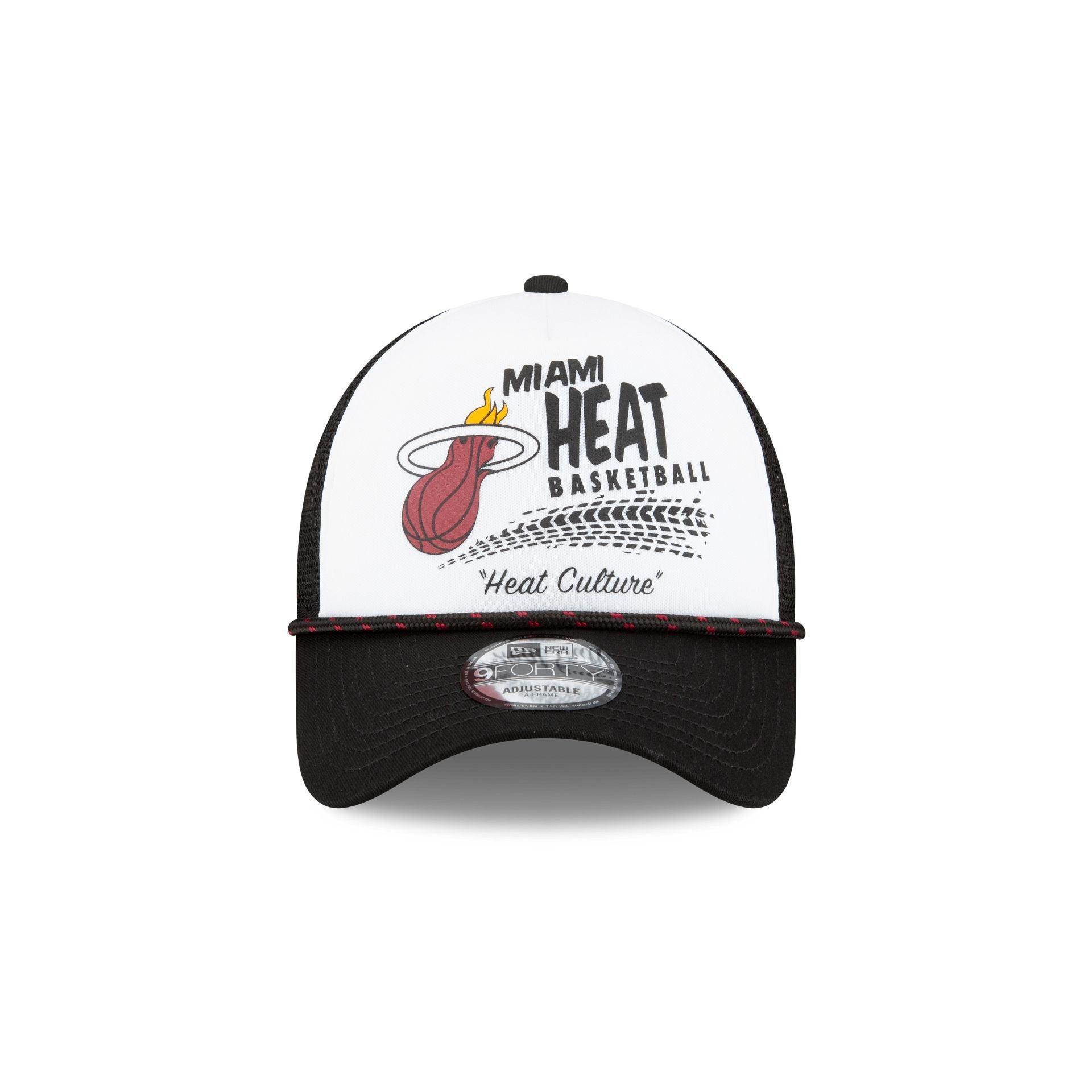 Miami Heat 2024 Rally Drive White 9FORTY A-Frame Trucker Hat Male Product Image