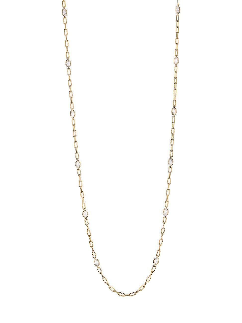 Womens Elevate 18K-Gold-Plated & Cubic Zirconia Paper Clip Station Necklace Product Image