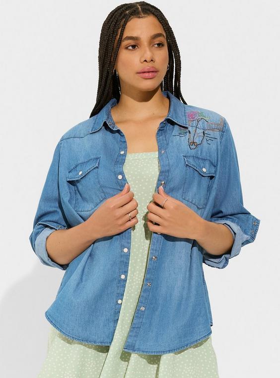 Denim Western Embroidery Button Up Shirt product image