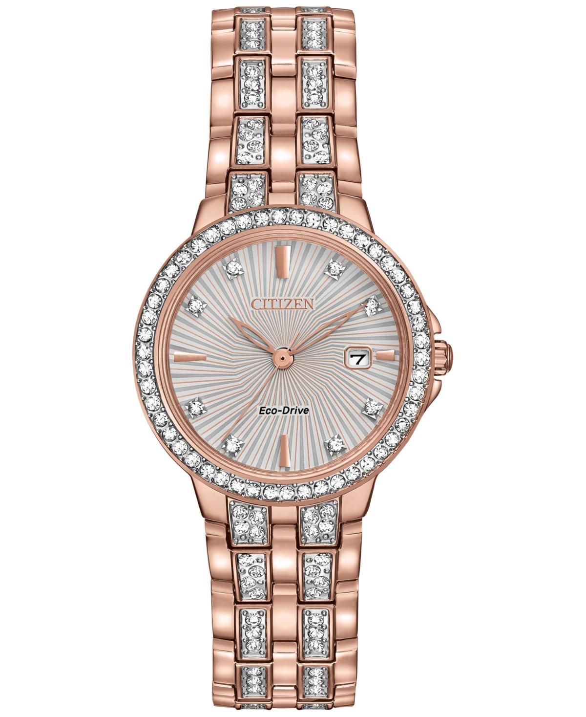 Citizen Womens Silhouette Crystal Three Hand Rose Gold Accented Stainless Steel Bracelet Watch Product Image