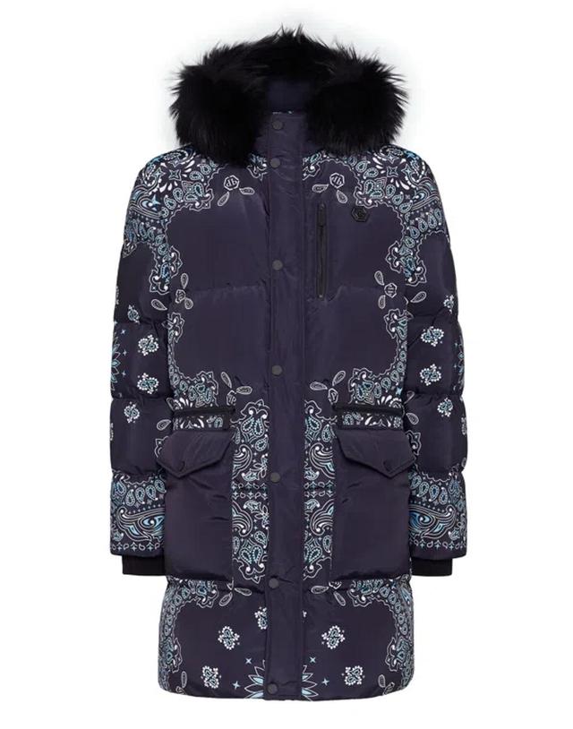 Nylon And Fur Parka Paisley Bandana In Blue Product Image