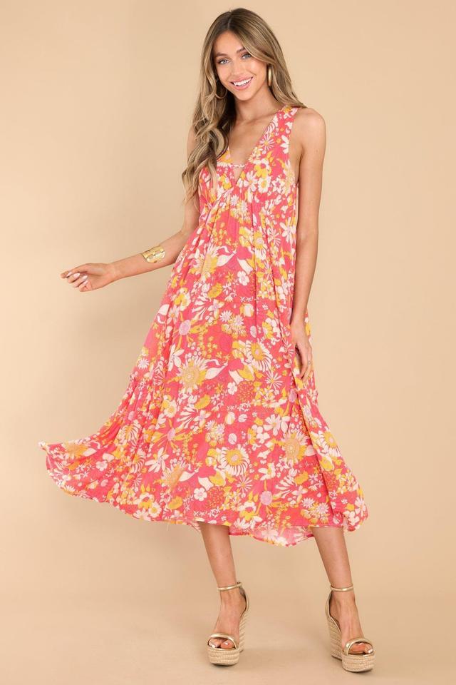 Float To You Red Floral Print Midi Dress Product Image