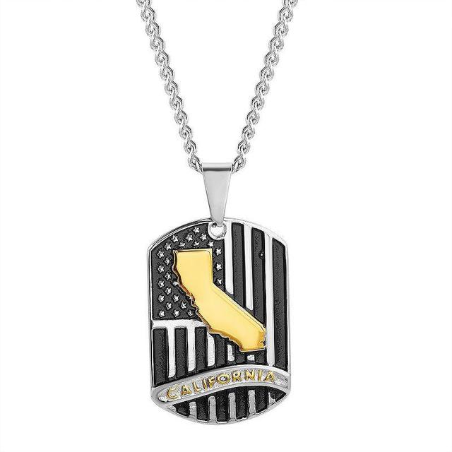 1913 Mens Tri-Tone Stainless Steel State of California Dog Tag Pendant Necklace Two Tone Product Image