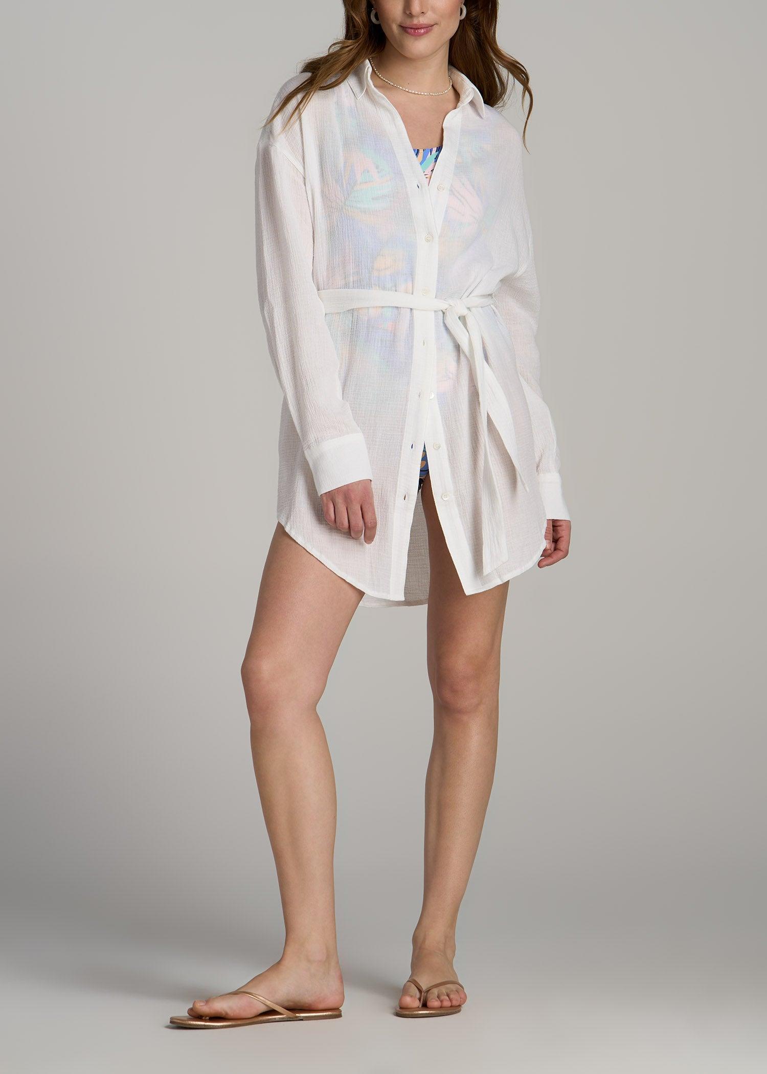 Gauze Shirt Dress for Tall Women in Bright White Female Product Image