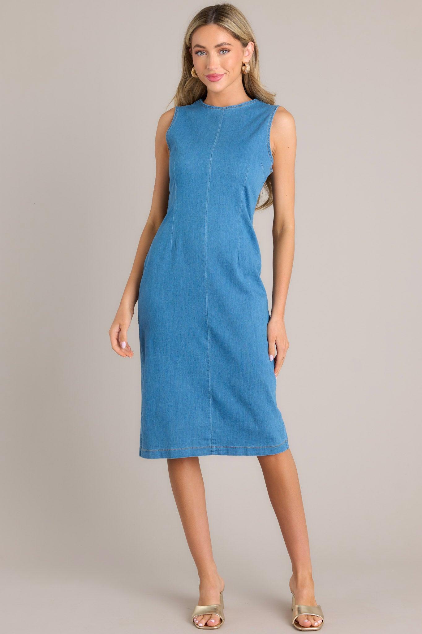 Unfolding Chapter Medium Wash Chambray Midi Dress Product Image