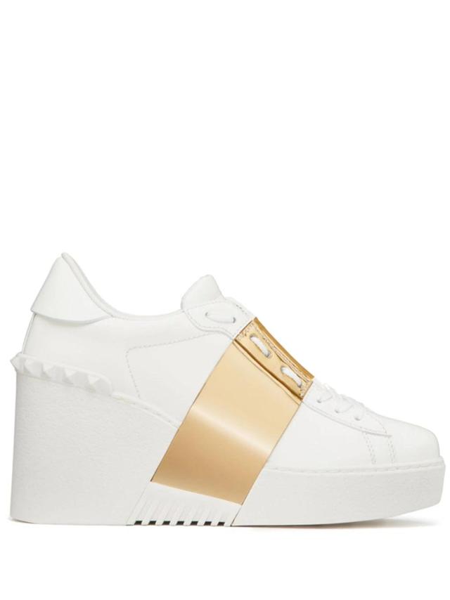 Open Disco Wedge Sneakers In White/gold Product Image