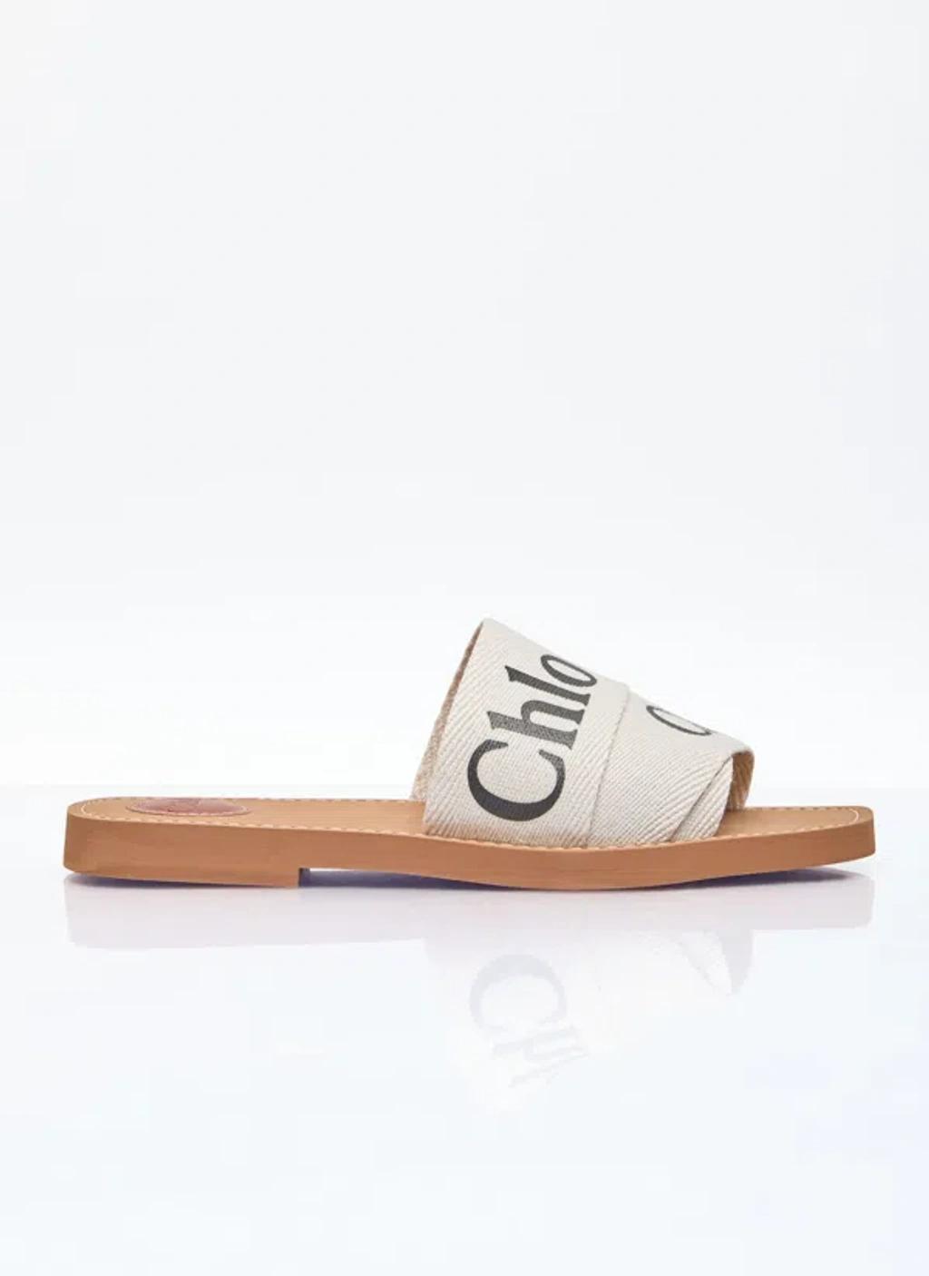 Woody Logo-print Canvas Slides In Beige Product Image