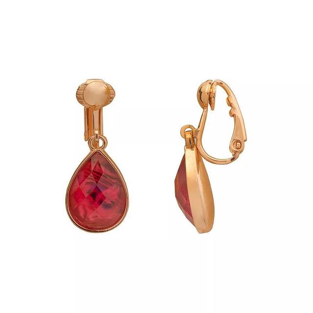 Emberly Gold Tone Teardrop Drop Clip-On Earrings, Womens, Pink Product Image