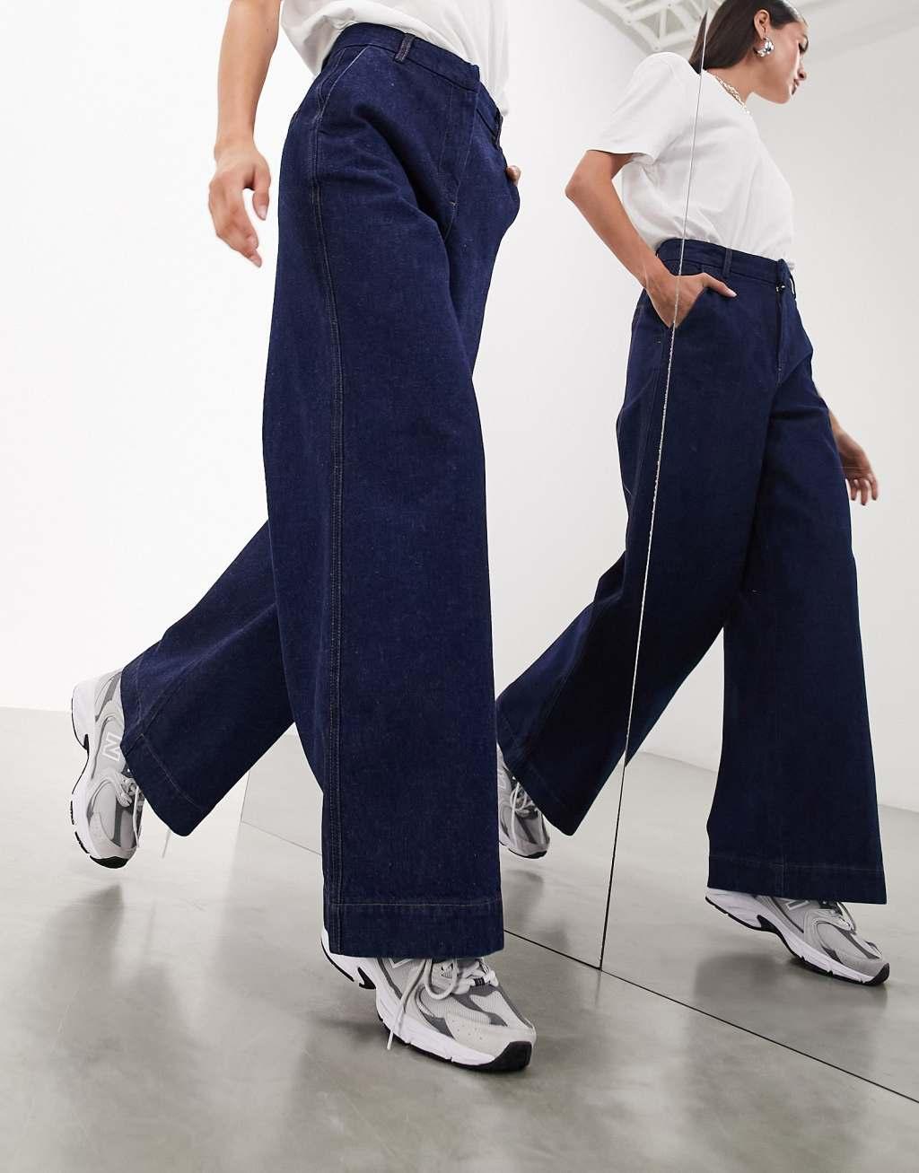 ASOS EDITION denim wide leg jean in indigo blue Product Image