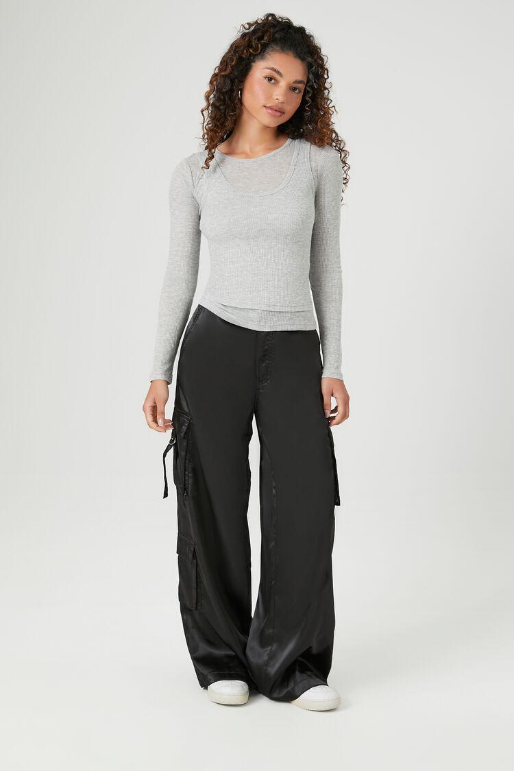 Satin Wide-Leg Cargo Pants | Forever 21 Product Image