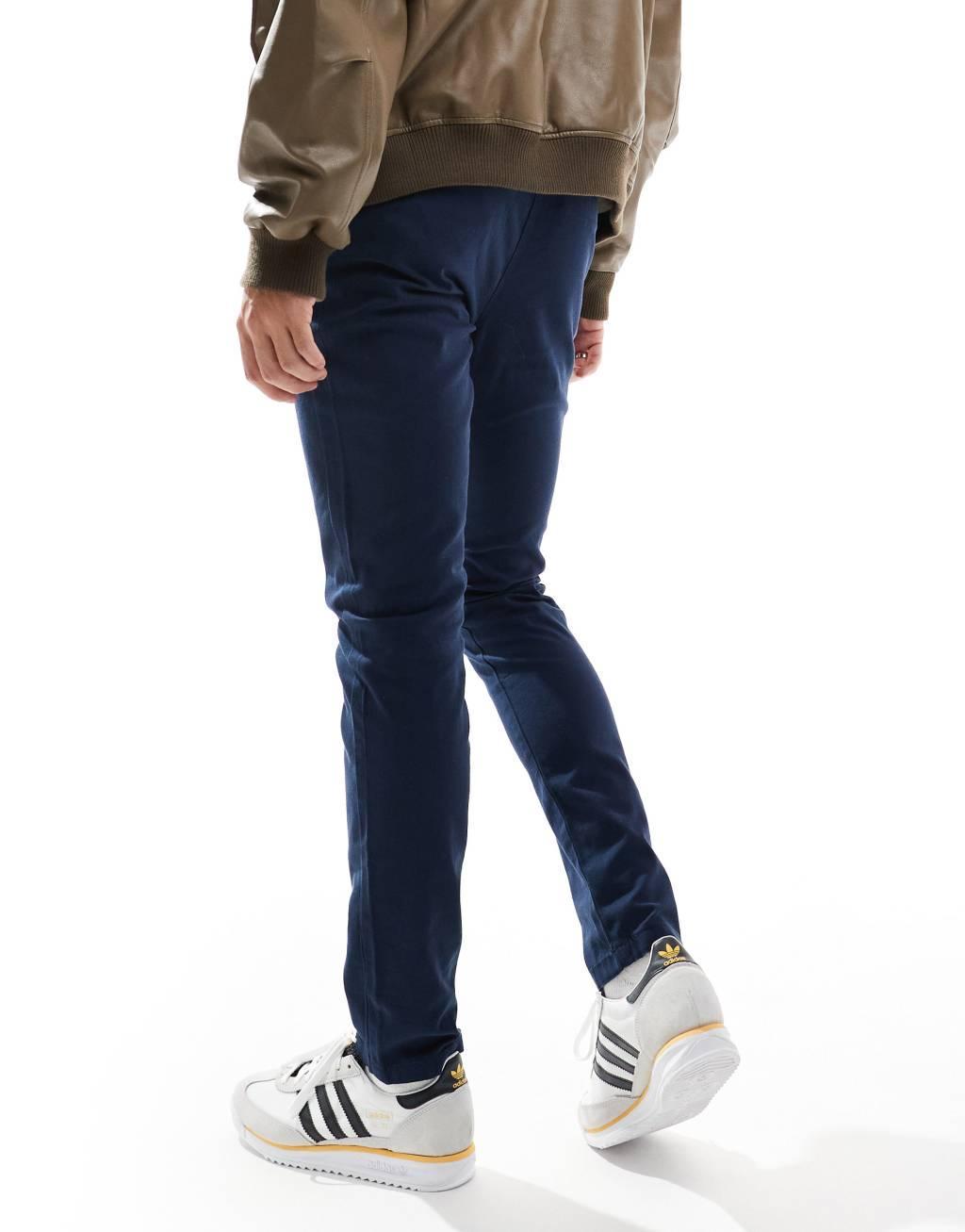 ASOS DESIGN 2 pack skinny chinos in navy and stone Product Image