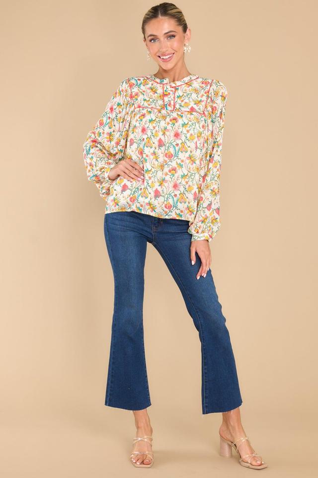 Can't Talk Right Now Ivory Floral Print Top Product Image