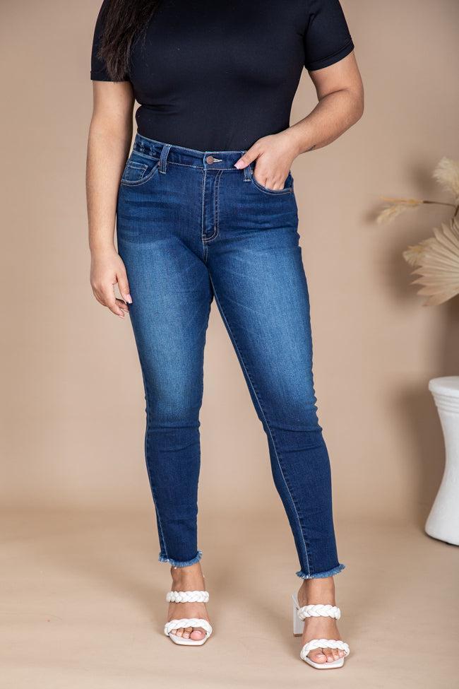 Mary Frayed Edge Dark Wash Skinny Jeans FINAL SALE Product Image