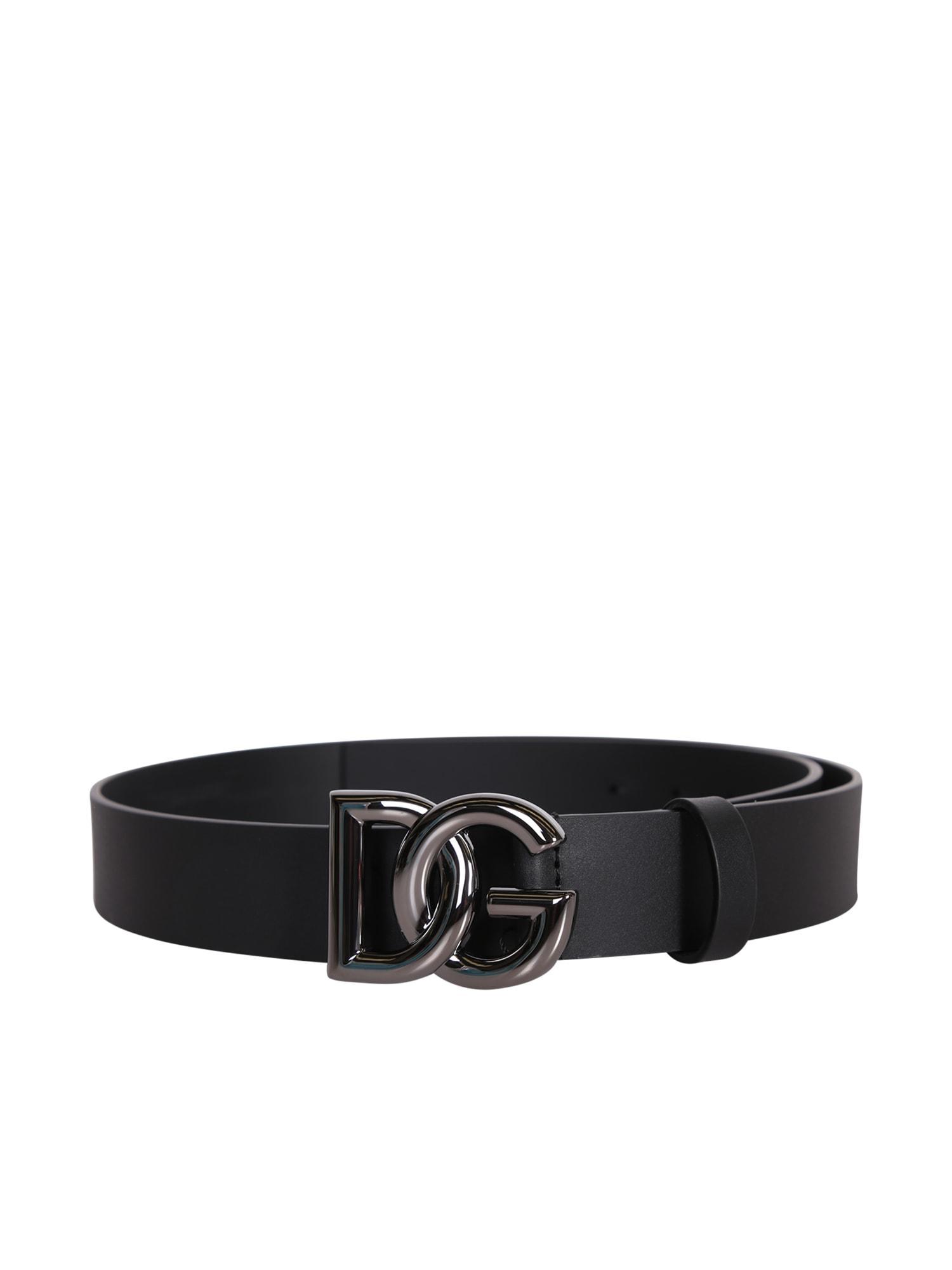 Dg Logo-buckle Leather Belt In Black Product Image