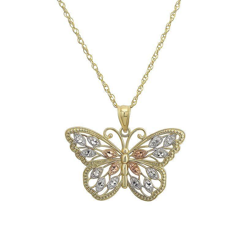 Taylor Grace 10k Gold Tri-Tone Butterfly Pendant Necklace, Womens Product Image