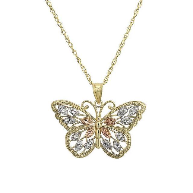 Taylor Grace 10k Gold Tri-Tone Butterfly Pendant Necklace, Womens Product Image