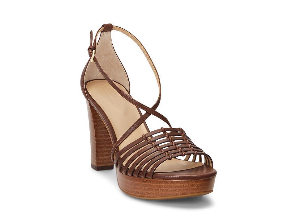 Lauren Ralph Lauren Shelby Burnished Leather Platform Sandal (Dark Maple) Women's Sandals Product Image