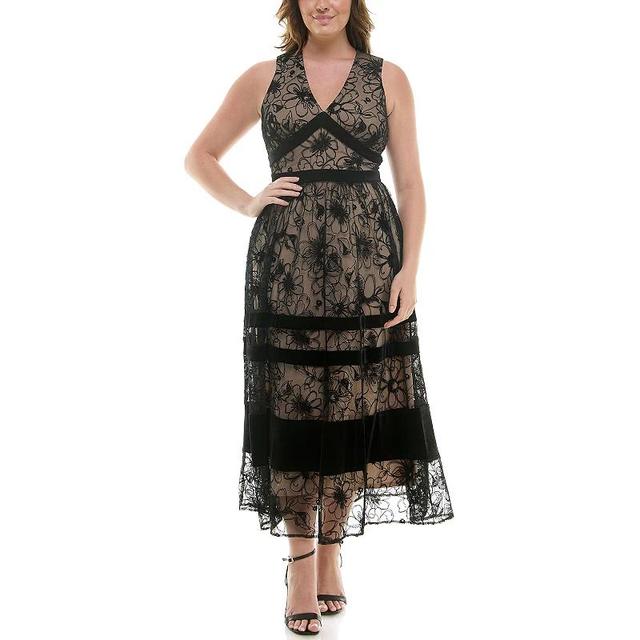 Plus Size Taylor Floral Velvet Flocked Dress, Womens Product Image