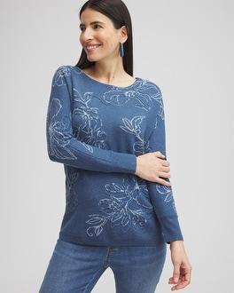 Faux Denim Soutache Pullover Sweater Product Image