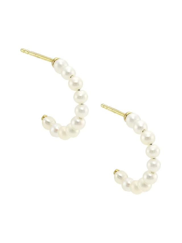 Womens 14K Yellow Gold & Cultured Freshwater Pearl Hoop Earrings Product Image