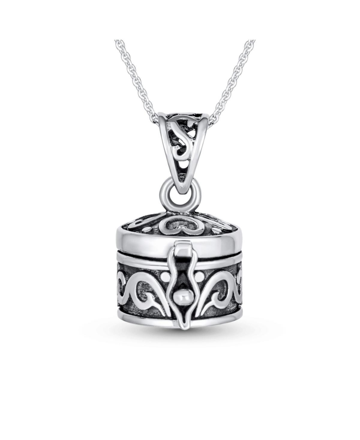 Bling Jewelry Style Square Heart Poison Prayer Box Locket Necklace Pendant Momenta or Memorial Keepsake Holder For Women s Oxidized Sterling Silver - Product Image