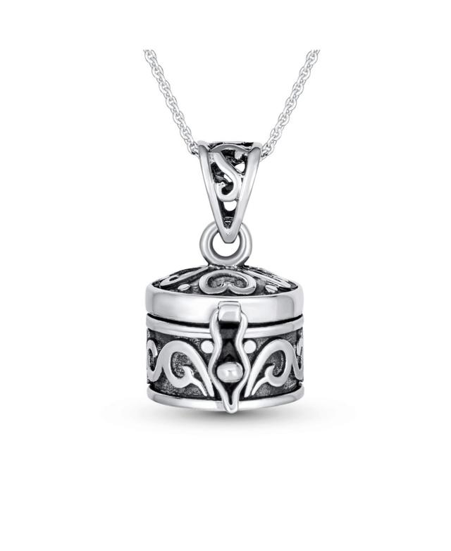 Bling Jewelry -Style Square Heart Poison Prayer Box Locket Necklace Pendant Momenta or Memorial Keepsake Holder for Women s Oxidized .925 Sterling Sil Product Image