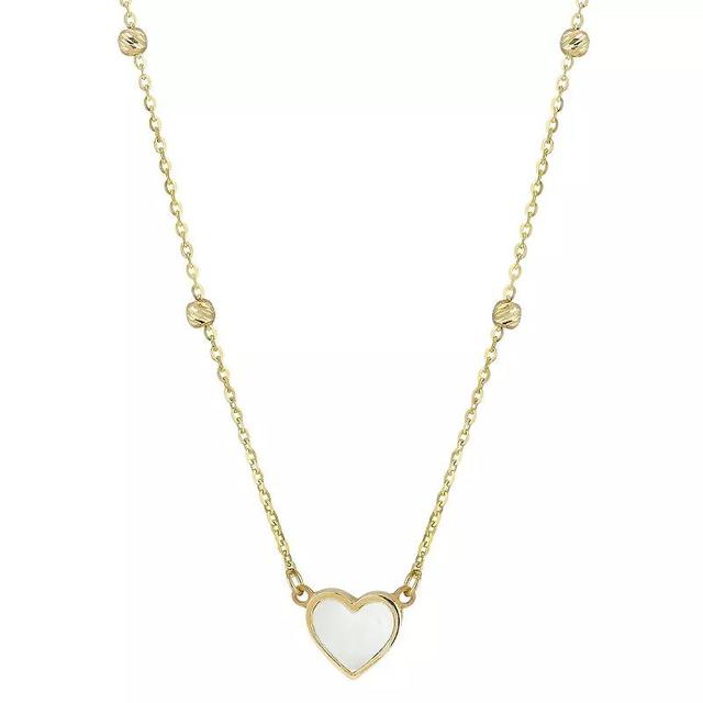 LUMINOR GOLD 14k Gold Mother of Pearl Heart & Diamond Cut Ball Chain Necklace, Womens Product Image