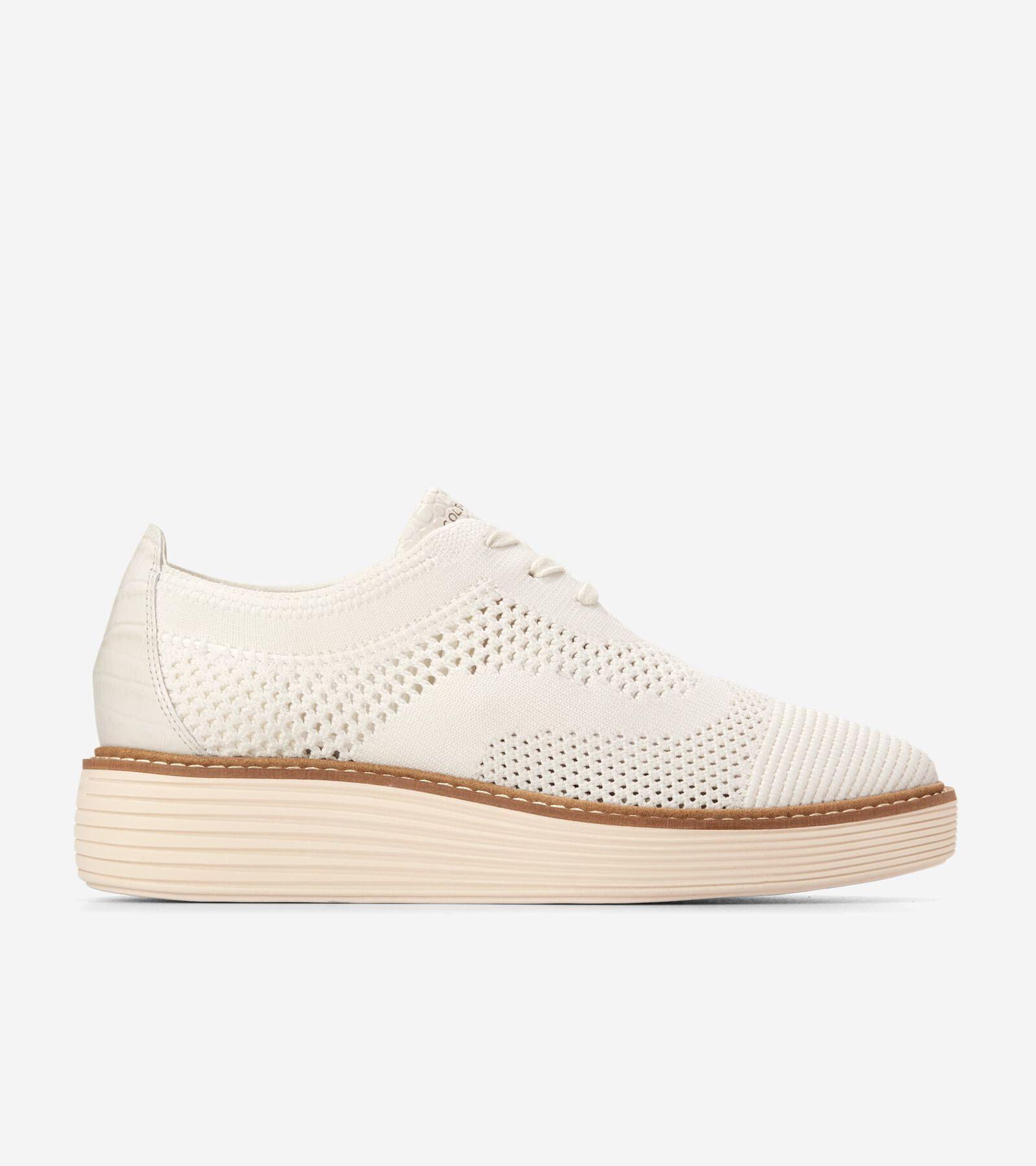 Cole Haan Womens OriginalGrand Stitchlite Platform Oxfords - Ivory Knit, Croc Print Product Image