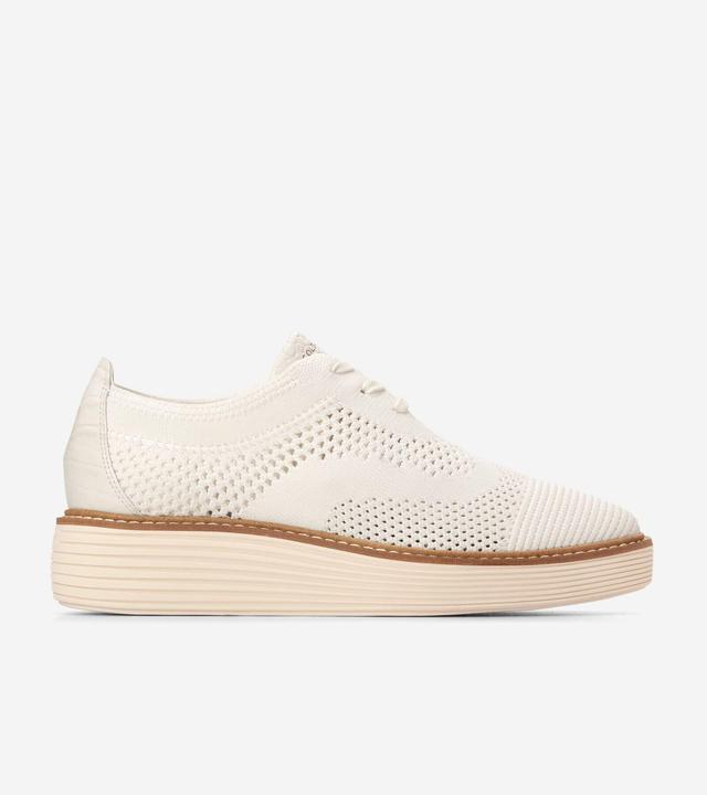 Cole Haan Womens OriginalGrand Stitchlite Platform Oxfords - Ivory Knit, Croc Print Product Image